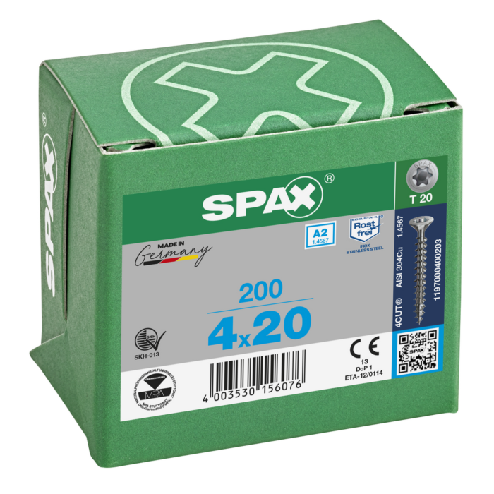 Spax spaanplaatschroeven T20 RVS A2 4 mm voldraad