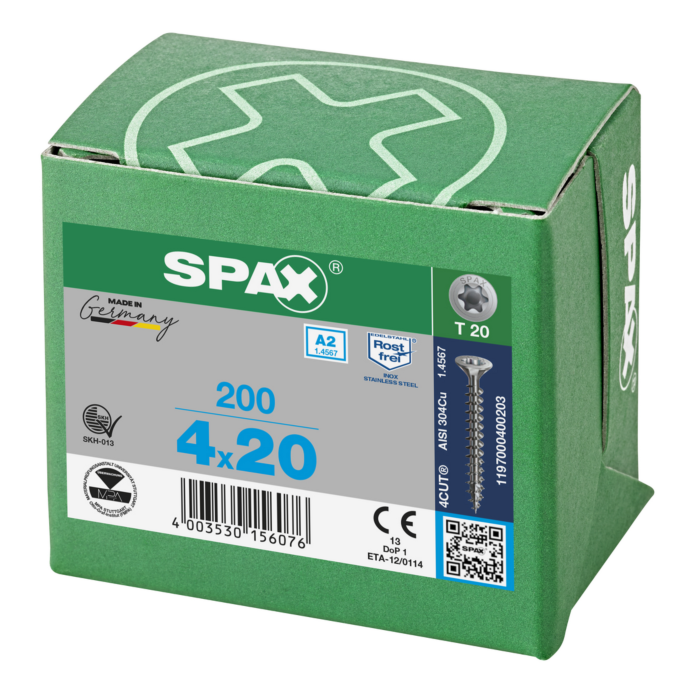 Spax spaanplaatschroeven T20 RVS A2 4 mm voldraad