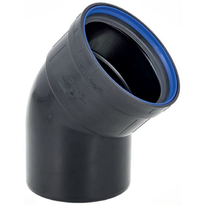 PP bocht zwart manchet / spie 75 mm 45°
