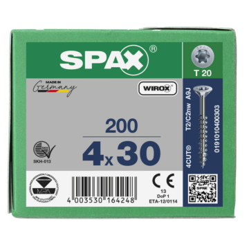 Spax spaanplaatschroeven T20 verzinkt 4 mm deeldraad