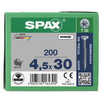 Spax spaanplaatschroeven T20 verzinkt 4.5 mm mm deeldraad