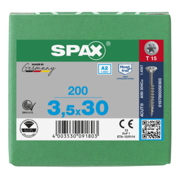 Spax spaanplaatschroeven T15 RVS A2 3.5 mm deeldraad