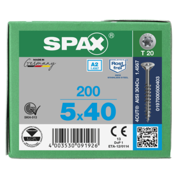 Spax spaanplaatschroeven T20 RVS A2 5 mm deeldraad