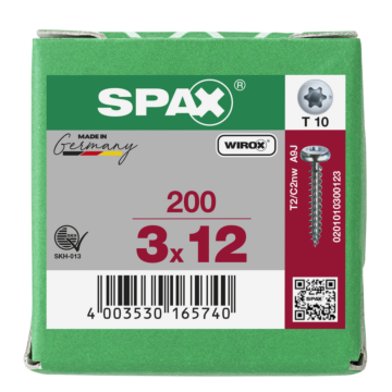 Spax spaanplaatschroeven T10 cilinderkop verzinkt 3 mm voldraad