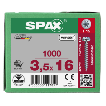 Spax spaanplaatschroeven T15 cilinderkop verzinkt 3.5 mm voldraad