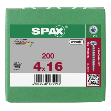 Spax spaanplaatschroeven T20 cilinderkop verzinkt 4 mm voldraad