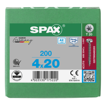Spax spaanplaatschroeven T20 cilinderkop RVS A2 4 mm voldraad