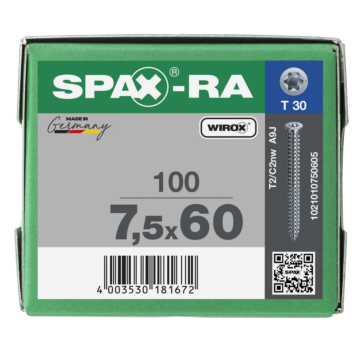 Spax kozijnschroeven T30 verzinkt 7.5 mm voldraad