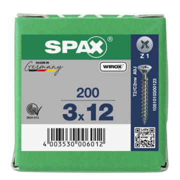 Spax spaanplaatschroeven PZ1 verzinkt 3 mm voldraad