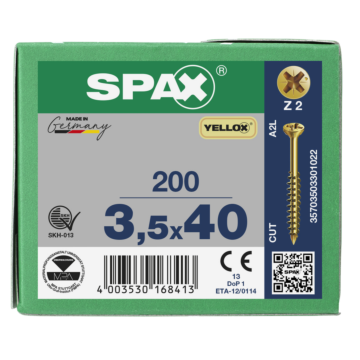 Spax glaslatschroeven Z2 geel verzinkt 3.5 mm deeldraad