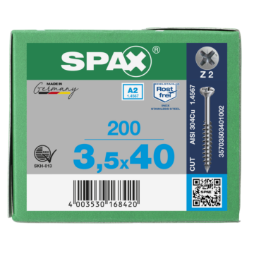 Spax glaslatschroeven Z2 RVS A2 3.5 mm deeldraad
